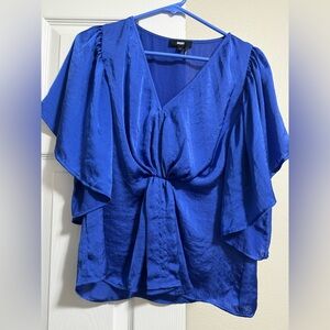 DKNY Blue Flutter Sleeve Blouse with Tie Front